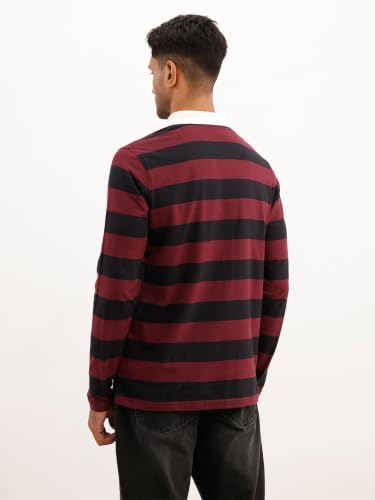 Image of WROGN Men's 100% Cotton Polo T-Shirt | Yarn Dyed Stripe Print | Slim Fit