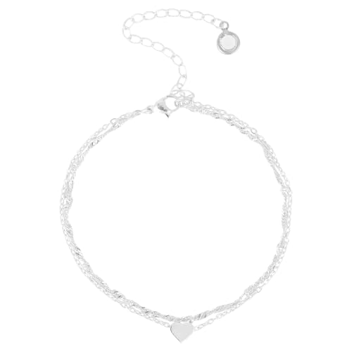 Mikovivi Silver Anklet for Women, Waterproof Adjustable Double Layer Anklet Shiny Statement Foot Jewelry with Heart-Shaped Pendant for Women Accessories by Mikovivi - Used condition - US$5.07