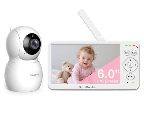 Image of Baby Ganibs 6" Big Screen Baby Monitor with Camera and Audio, 1000ft Long Range No WiFi, 2-Way Talk, 8 Lullabies, ECO Mode, Infrared Night Vision, 150 Languages, Baby Shower,Baby Register Gift