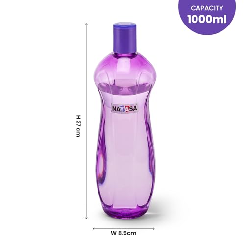 Image of Nayasa Loopy 1000 ML Pet Plastic Fridge Water Bottles Set of 6 | BPA Free | Leak Proof | Airtight Lid | Purple