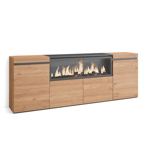 Skraut Home | Sideboard, Highboard | Kommode, Komodenschrank | 210 | 4 Türen | Elektrokamin XXL | Moderner Stil | Eiche Skraut Home | Sideboard, Highboard | Kommode, Komodenschrank | 210 | 4 Türen | Elektrokamin XXL | Moderner Stil | Eiche