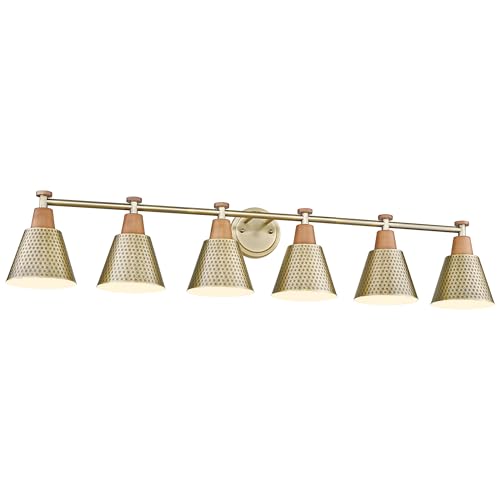 Image of FEMILA Gold Light Fixture Bathroom, 6 Light Brushed Gold Vanity Light, 45.3 inch Bathroom Lighting Fixture Over Mirror, 4FG59B-6W BG