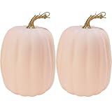 Winlyn 2 Pcs Large Artificial Pumpkins Fall Harvest Light Peach Pumpkins Big Faux Foam Pumpkins 8.7' for Fall Autumn Home Decor Wedding Baby Shower Thanksgiving Halloween Party Table Centerpiece
