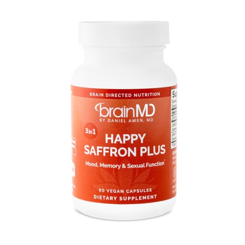 BRAINMD Dr Amen Happy Saffron Plus - 90 Capsules - with Saffron Flower Extract Curcumin & Zinc - Vegan Gluten Free - 30 Servings