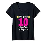 Womens 10th Birthday Gift This Girl Is 10 Double Digits Birthday V-Neck T-Shirt