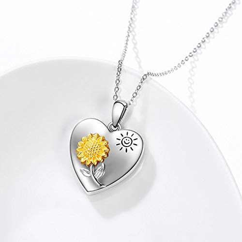 JUSTKIDSTOY Sunflower Locket Necklace You are My Sunshine Necklace 925 Sterling Silver Heart Locket Necklace That Holds Pictures Jewelry Gifts for Women, Wife, Mother - Image 3