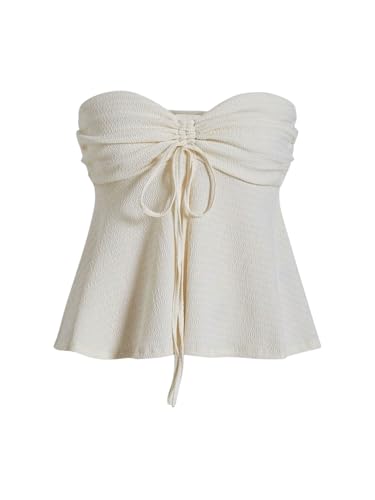 GORGLITTER Damen Bauchweg Tube Top Trägerloses Top Schulterfrei Sommer Tops mit Schnürung vorne Aprikosenfarben XS