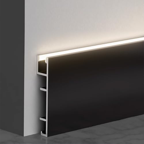 Led Skirting Boards, Glow Upwards Aluminium Abrasion Skirting Trim, Open-Frame Without Led Strip Linear Light Channel Skirting Board Baseboard(Black,L160cm/63in)