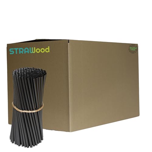 10.000 Pailles STRAWOOD Noir de taille 7mm x 20cm réutilisable, composées de Lignine et Fibres de Bois. Nos pailles sont 100% compostables et respectueuses de l'environnement. (10000, Noir)
