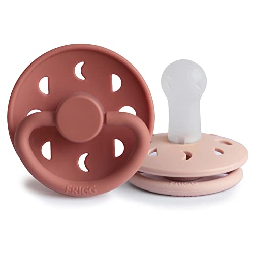 Image of FRIGG Moon SilkySoft Silicone Baby Pacifier | Made in Denmark | BPA-Free (Blush/Powder Blush, 6-18 Months)