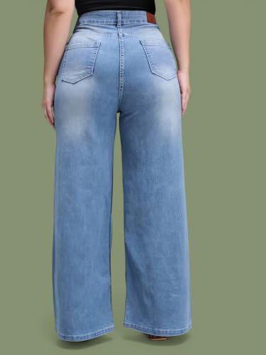 Image of Miss Chase A+ Women's Wide Leg High Rise Regular Length Stretchable Denim Jeans