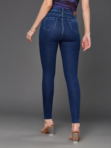 Image of Miss Chase Women's Skinny High Rise Cropped Fringed Hemline Detailing Stretchable Denim Jeans