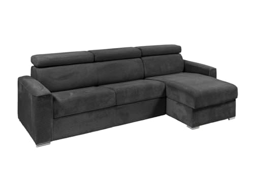 Vente-unique-Sofá Cama esquinero Reversible Tipo Italiano de Pana Gris Antracita - Tamaño 160 cm - Colchón de 14 cm - Vizir