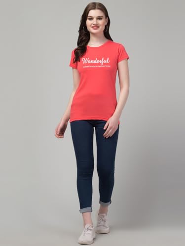 Image of Cotton Regular Fit Printed Half Sleeves T-Shirt for Women (Wonderful)