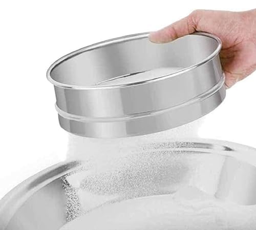 Image of 4-in-1 Interchangeable Atta Chalni with Measuring Atta Scoop | Multipurpose Stainless Steel Flour Sieve with 4 Mesh Sizes | Kitchen Strainer & Flour Filter