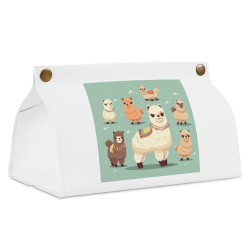 Alpacas White Tissue Box Cover Rectangle PU Leather Cover for Tissue Boxes Modern Tissue Holder for Bathroom Office Tissue Holders Decorative Cute Napkin Holder for Kitchen Bedroom