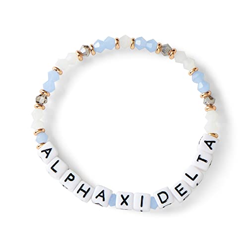 Sorority Shop Alpha Xi Delta Bracelet — Glass Bead Bracelet with AXD Name Beads and 18K Gold Accent Beads, Greek Sorority Jewelry for Big Little Sorority Gifts