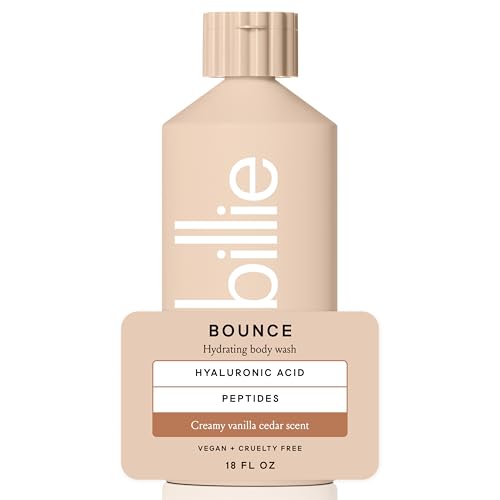Billie Bounce Hydrating Womens Body Wash, 18 fl oz, Creamy Vanilla Cedar Scent, Vegan, Cruelty Free
