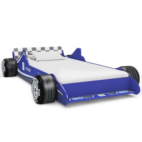 Tidyard Cama con Forma de Coche de Carreras para niños 90x200 cm Azul