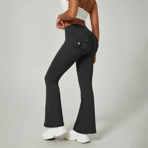 Flare Leggings for Women with Pockets Cargo Yoga Pants Black - image 2