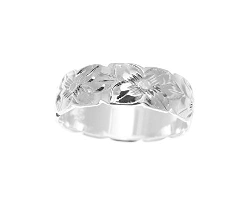 Arthur's Jewelry 925 sterling silver Hawaiian plumeria flower all around 6mm band ring size 3 to 142