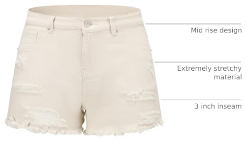 Image of THUNDER STAR Women Mid Rise Ripped Stretchy Jeans Shorts Frayed Raw Hem Casual Denim Shorts
