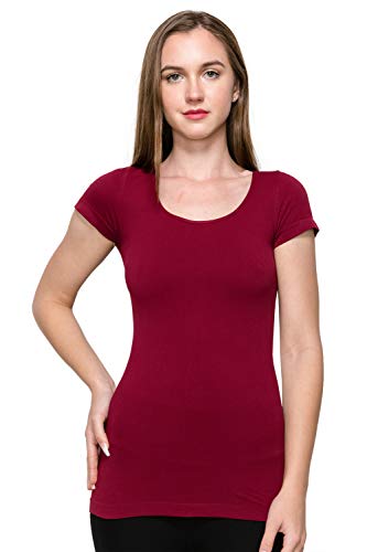 Kurve Scoop Neck Cap Sleeve Seamless Top, UV Protective Fabric UPF 50+ (Made with Love in The USA), Burgundy, Medium/Large