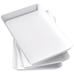 Lifewit Serving Tray Plastic for Party Supplies, 15″ x 10″ Platters for Serving Food, 3 pcs White Reusable Tray for Veggie, Snack, Fruit, Cookies, Desserts in Kitchen/Pantry Organization