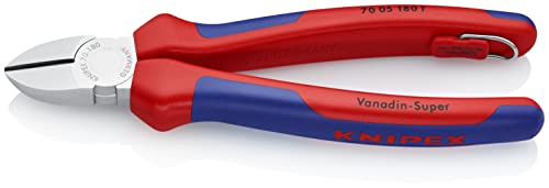 Knipex Diagonal Cutter chrome-plated, with multi-component grips, with integrated tether attachment point for a tool tether 180 mm 70 05 180 T