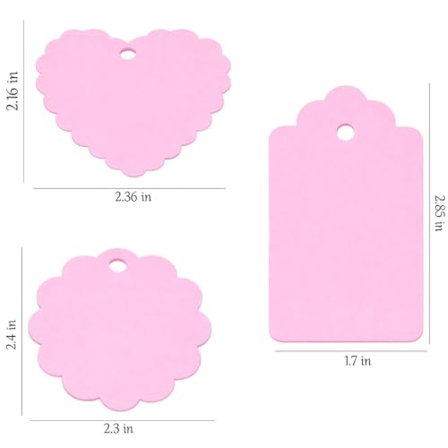 Image of CVANU Premium Gift Tags (120 Pcs) - 3 Designs Blank Hanging Tags with Pre-Punched Holes & Golden String for DIY Crafts| Gift Wrapping| Small Business & Labelling (Light Pink2)