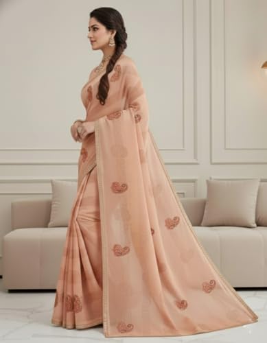 Image of Yashika Women's Georgette Art Silk Bandhej Zari Work Embroidered Saree | Women Sari