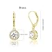 Dangle Earrings 18K Yellow Gold Plated Princess Halo Round Cut Clear Cubic Zirconia Drop Earrings for Women Hypoallergenic