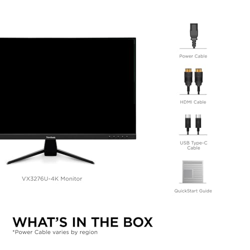 Image of ViewSonic VX3267U-4K 32 Inch 4K Monitor, IPS Display with 65W USB-C and HDR10 for Ultimate Home Entertainment, Eye Care Technology, Ultra-Thin Bezels, HDMI, and DisplayPort Inputs
