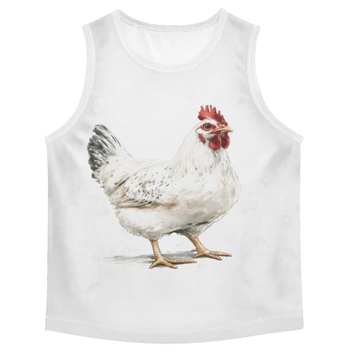 Boys Tank Top Shirts White Chicken Sleeveless T-Shirts Crew Neck for Kids Clothing Children