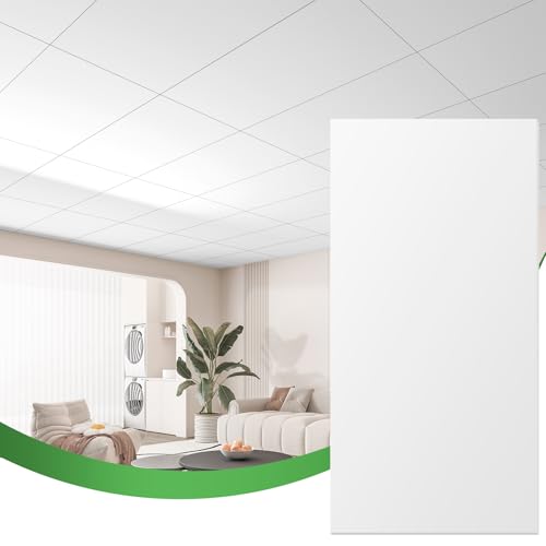 Image of Art3d 10 Pack Smooth Drop Ceiling Tiles, 24 inchx48 inch (Cover 80 Sq.,ft.) PVC Decorative Ceiling Tiles, 2x4 ft Fire-Rated Tiles for Interior Decor, Home, Office, Restaurant and Gym, Matte Regular White