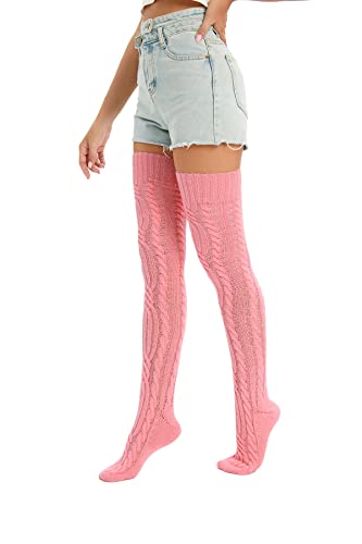 Image of YELAIVP Women's Thigh High Socks Over Knee Cable Knit Boot Stockings Winter Long Warm Leg Warmers