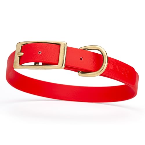 Image of Viper Biothane Heavy Duty Waterproof Dog Collar Strong Coated Nylon Webbing w /Solid Brass Hardware Odor-Proof Easy to Clean High Performance Fits Small Medium or Large Dogs, Cherry Red