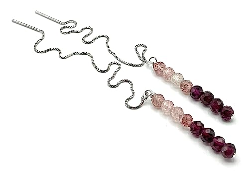 Boucles d'oreilles grenat rouge quartz rose argent bijoux - 4