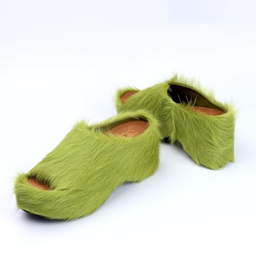 Image of XOBZJH Long-Hair Calfskin Chunky Clog Slide for Women - Memory Foam Luxury Slip on Shoes Women's Mules & Platform Clogs,Designer Mules for Women 2025