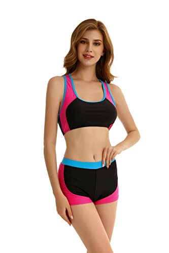 Women's Activewear Set 2 Piece Yoga Jogging Clothes Athletic Tracksuits Swimsuits Swimwear Bathing Suit (Rose, 4XL)