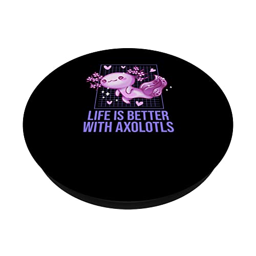 Life Is Better with Axolotls Salamander Sayings Axolotl Pet PopSockets Swappable PopGrip, Black - Image 2
