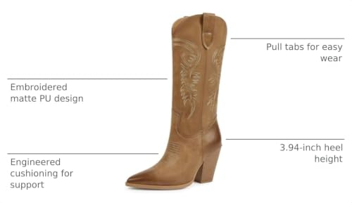 Image of ISNOM Cowboy Boots Cowgir Boots for Women, Pointed Toe Chunky Heel Western Boots