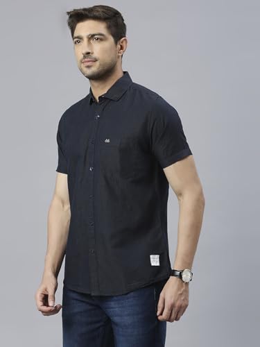 Image of Thomas Scott Men's | Solid | Half Sleeve | Slim Fit | Linen Blend | Spread Collar | Casual Shirt
