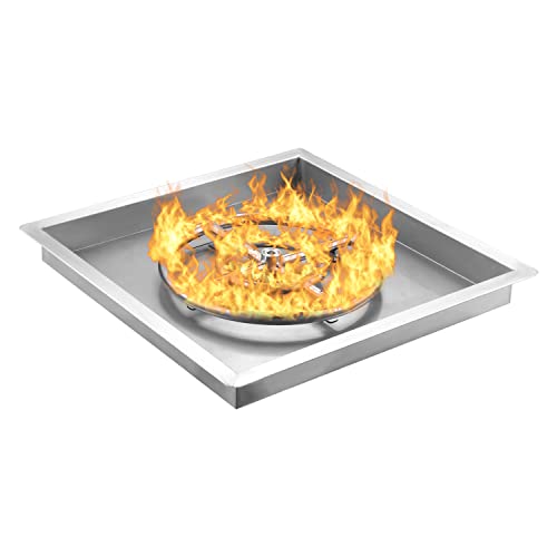CLLVGOKD 18“ x 18' Square Fire Pit Burner Stainless Steel Drop-in Fire Pit Pan with 12' Burner Ring Propane/Natural Gas Fire Pit Kit DIY for Living Rooms, Backyards, Pools and Lounges