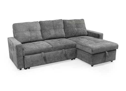 Homely® Sofá Cama con Chaise Longue y Arcón Krabi | Cama 120x188 cm | Sistema Extraíble | Almacenaje Oculto | Sofá 3 Plazas Moderno | Gris Antracita