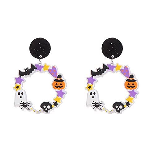 Colorful Halloween Resin Acrylic Dangle Earrings Cute Pumpkin Ghost Cat Bat Eye Spider Earrings for Women Girls Jewelry
