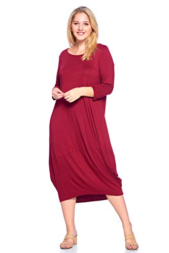 Plus Size Solid 3/4 Sleeve Bubble Hem Pocket Midi Dress - Made in USA2