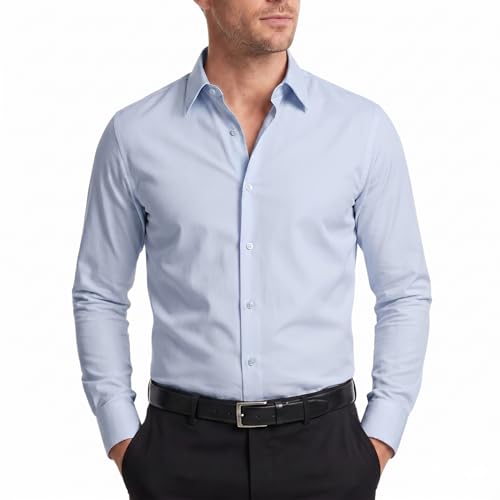 FAHIZO Men's Dress Shirt Regular Fit Soild Business Formal Long Sleeve Button Up Stretch Shirts