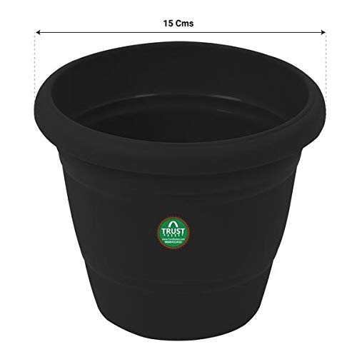TrustBasket UV Treated Plastic Round Pot (6 Inches) -Black Color - Set of 6 | Heavy Duty Highly Durable Plant containerGamla for Indoor Home Decor & Outdoor Balcony Garden