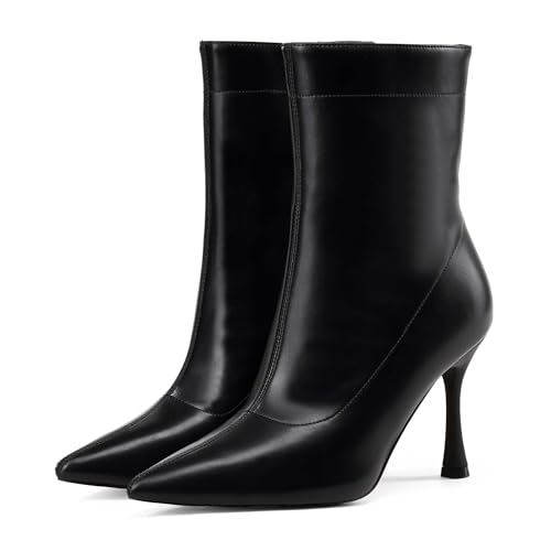 Elisabet Tang Ladies Dress Ankle boots 3.5IN Pointed toe - Mid Heel Stiletto Work Booties for Women Trendy Short Boots3